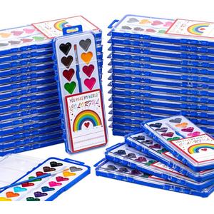 36Pack Heart Watercolor Paint Set with Paintbrush for Kids, Valentines Day Gifts for Kid Prizes Exchange Gifts Valentines Party Favors for Preschool Classroom School