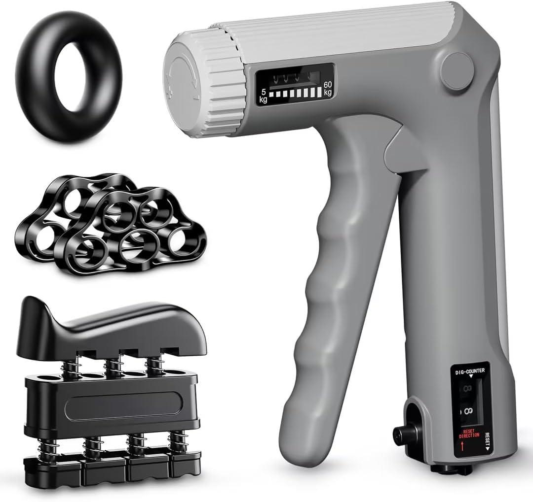 Hand Grip Strength Trainer Kit - Hand Gripper Training Set with Adjustable Resistance 2 Finger Stretchers Extenders Finger Exerciser Forearm Workout Ring Exercise Equipment Accessories Gray