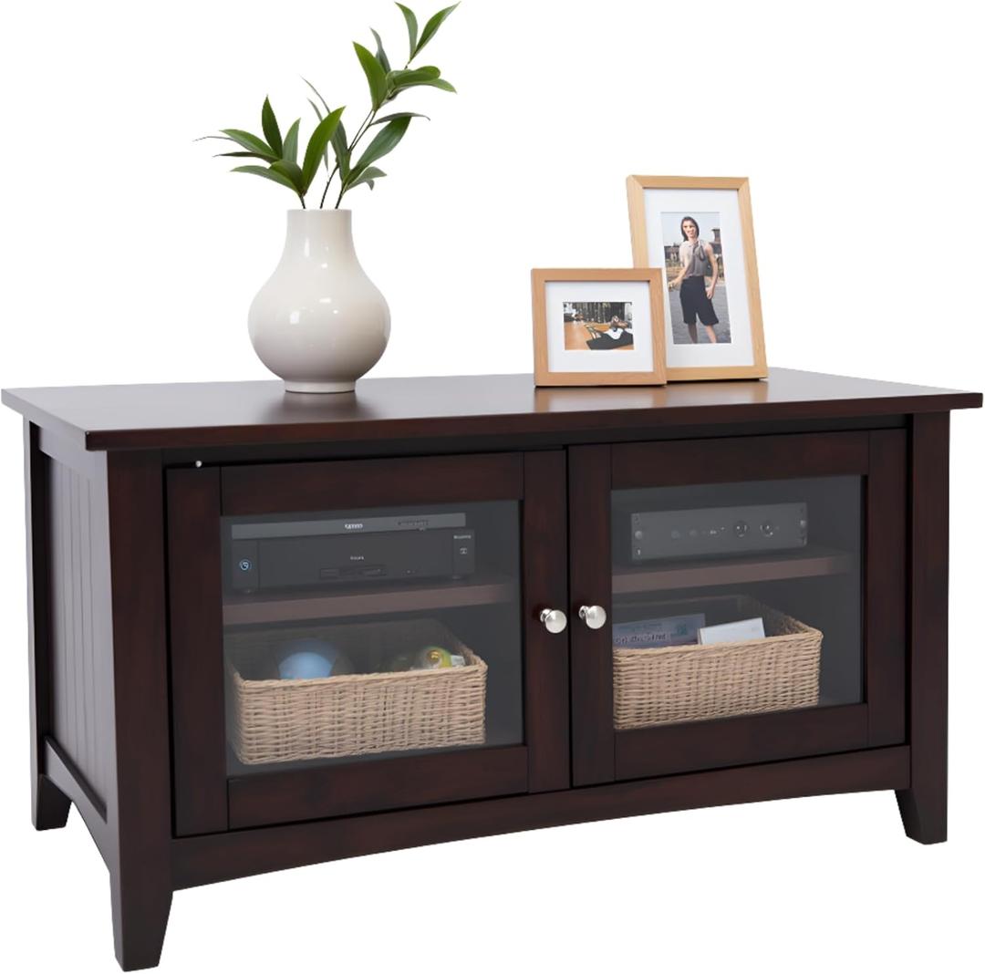 Shaker Cottage 36-Inch TV Stand  Media Console with Glass Cabinet, Adjustable Shelf, & Cord Management  Entertainment Center for Living Room or Bedroom by Alaterre Furniture (Espresso)