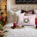 Coquette Pink Bow Christmas Wreath 12x20 Pillow Cover, Preppy Christmas Decor, Girly Pink Striped Joy Xmas Holiday Decorative Throw Pillow Covers Pillowcases for Girls Room Dorm Apartment