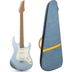 MUZNOTE Electric Guitar Bag, Electric Guitar Case Padded Electric Guitar Gig Bag 13mm Padding Soft Guitar Case with Neck Strap, Back Hanger Loop, Blue