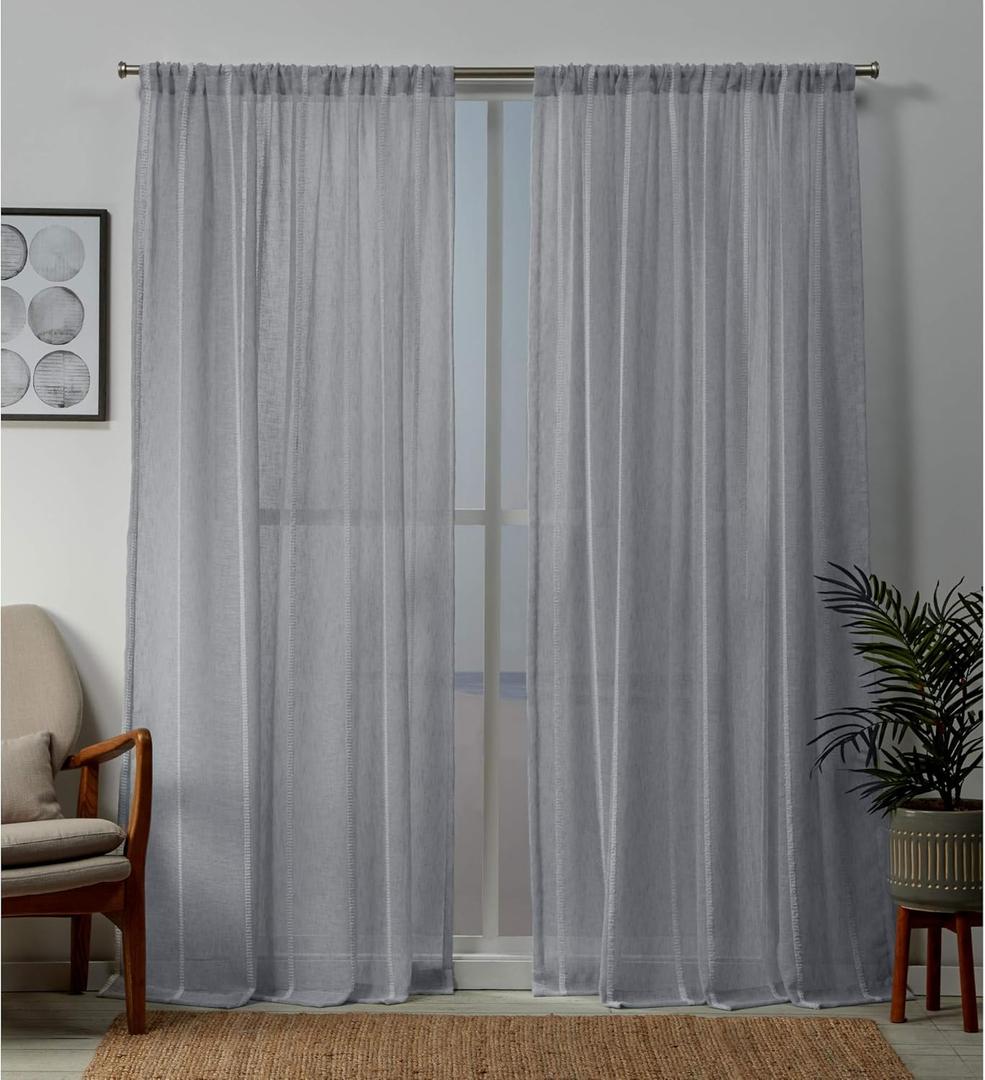 Exclusive Home Curtains Santos Sheer Rod Pocket Top Curtain Panel Pair, 54x96, Melrose Blue, 2 Panels
