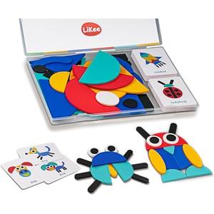 LiKee Open Ended Wooden Shape Puzzles (36 Blocks&60 Cards) for Toddlers 3+ Years Old, Montessori Development Toys Preschool Education Activity Travel Toy Board Games for Kids 4-8 Yrs