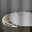 Upholstered Nightstand with 3 Drawers, Round Bedside Table with Metal Handles,Marbling Stickers Top Night Table for Bedroom, Fully Assembled Except Handles (Beige)