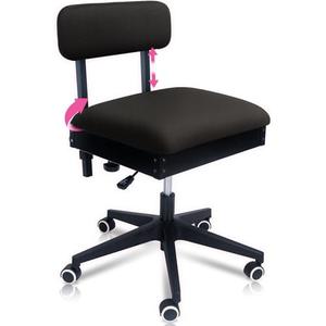 Pink Power Sewing Chair with Wheels and Adjustable Back Support - Hydraulic Armless Machine Chair for Crafting, Quilting, Artists - Sewing Room Furniture - Ergonomically Designed Professional (Black)