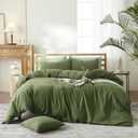 AMWAN Army Green Bedding Sets Queen Size Dark Green Duvet Cover 100% Washed Cotton Comforter Cover Modern Style Solid Color, Luxury Soft for Men Women Bed Set (Queen(90"x90"))