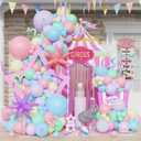 Carnival Circus Pastel Balloon Arch Garland Kit, 143pcs Macaron Pink Purple Blue Green Yellow Balloons Explosion Star Foil Balloons for Carnival Theme Birthday Party Baby Shower Decorations