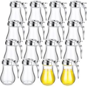 Mimorou 16 Pack Syrup Dispensers Glass Bottle Pancake Syrup Container Jar Pot for Maple Chocolate Retracting Spout Sugar, 6 oz