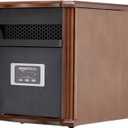 Amazon Basics Portable Space Heater with Remote Control, Adjustable Thermostat, Indoor Use, Energy-Saving Setting, LED Display, Classic Wood Casing, 1500W, 12"D x 13"W x 16"H, Brown