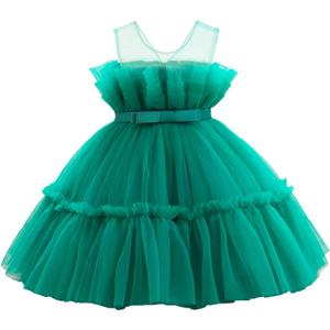 Flower Baby Girl Lace Dress Toddler Tulle Sleeveless Bow Princess Party Wedding Pageant Bridesmaid (Green042.6-7T) 140