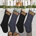 steo spce 4 Pack Personalized Christmas Stocking with Leather Patches Custom Name Family Christmas Stockings, 18.5 Large Knitted Xmas Stockings for Kids, Holiday and Fireplace Party Decoration (Black)