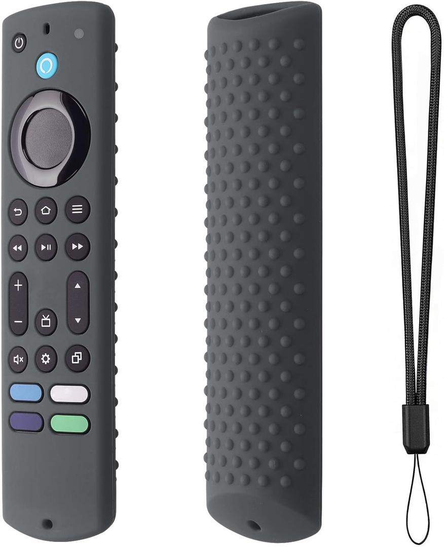 6.2 Inch Silicone Cover for 2023 Fire TV Stick 4K Max 2nd/Fir TV Omni Series/FireTV 4-Series Remote,Toshiba/Insignia FirTV Remote Cover with Lanyard(Dark Grey)