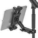 iPad Holder for Mic Stand, Extendable iPad Mic Music Stand Mount Holder with C-Clamp, 360 Rotation Adjustable Tablet Microphone Mount Holder for All 4.7-13.5" Tablet & Smartphones