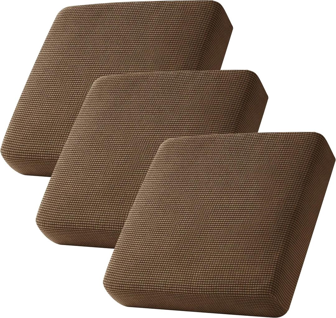 CHUN YI 3Piece Stretch Couch Cushion Covers, Sofa Seat Slipcovers for Pets, Suitable for Armchair Loveseat Sofa with Spandex Jacquard Washable Fabric(3Piece,Coffee)