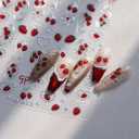 Strawberry Nail Art Stickers 5D Embossed Nail Decals Red Self-Adhesive Nail Art Decals with Silver Hot Stamping Nail Supplies DIY Decorations for Women (1 Sheet)