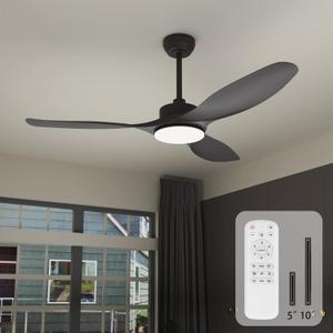 52'' Ceiling Fans with Lights Remote Control,Black Sloped Mount Ceiling Fan 3CCT 22W Dimmable LED Light,3 Reversible Blades,6 Speed Ceiling Fan for Bedroom Livingroom Home Office