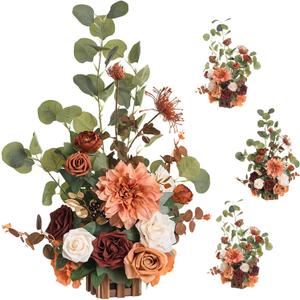 Ling's moment 17.5" Tall Standing Artificial Flowers Arrangements 4pcs Fall Wedding Aisle Runner Chair Decorations Sunset Terracotta Centerpieces Ceremony Reception Rose Floral Party Outdoor