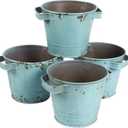 Juvale 4-Pack Small Blue Galvanized Metal Buckets with Handles - Rustic Tin Flower Buckets - 5 x 4 Inch Galvanized Planters for Home Garden