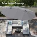 PHI VILLA 15ft Large Patio Umbrellas with Base, Outdoor Double-Sided Rectangle Market Umbrella for Pool Lawn Garden, Light Gray
