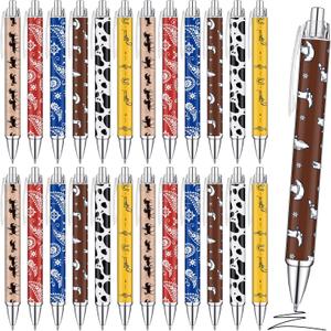 Colarr 24 Pcs Western Theme Pens Bulk Print Western Cowboy Party Favors Black Retractable Gel Ballpoint Pens School Office Supplies for Birthday Graduation Gifts (Classic Style)