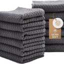 Wealuxe Super Absorbent Kitchen Towels 12 Pack - Premium 100% Cotton Kitchen Towels, 450GSM Thick Machine Washable Gray Dish Towels for Kitchen Drying, Cleaning, Dobby Weave, Unmatched Quality (15x26, Grey)