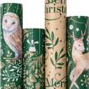 RUSPEPA Christmas Kraft Wrapping Paper - Owl, Reindeer, Christmas Ball and Text Design - 4 Rolls - 30 inches x 10 feet per Roll