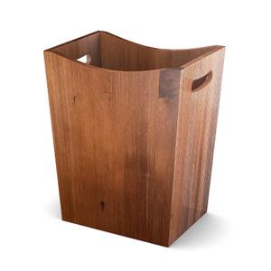 Wood Waste Basket, 2 Gallon Rectangular TrashCan with Handles, Water-Resistant Lacquer Finish, Compact for Bathroom Bedroom Office