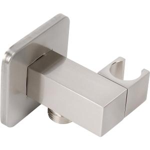 NearMoon Wall Supply Elbow with Handheld Shower Holder - Solid Brass Square Shower Bracket with Flange G1/2 Shower Hose Connector, Wall Mounted Drop Union Male Water Outlet (Brushed Nickel)