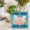 Easter Decor, Easter Decorations for Home, Farmhouse Bunny Kisses Wood Sign Decoration for Home Kitchen Living Room Bedroom Desk Shelf Table 5 X 5 Inch