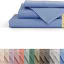 Linen Home 100% Cotton Percale Sheets Queen Size, Baby Blue, Deep Pocket, 4 Pieces Set - 1 Flat, 1 Deep Pocket Fitted Sheet and 2 Pillowcases, Crisp Cool and Strong Bed Linen