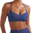 YEOREO Y Back Sports Bras for Women Padded Racerback Bra Paisely Light Impact Adjustable Straps Gym Workout Tops (Blue, M)