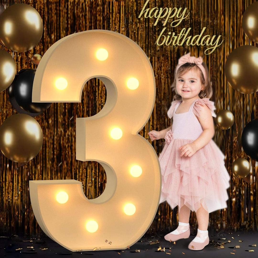 3FT Marquee Numbers, Light Up Numbers 3 for 3rd 13th 30th Birthday Decorations, Big Numbers for Party Decorations, Large Light Up Numbers for Party Decor DIY PreCut Foamboad Mosaic Numbers