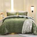 BOV California King Bedspread & Sham Set - 120x120 Oversized Velvet Quilt Lightweight Bedspread | Olive Green King Size Quilt Bedding Set, All-Season Microfiber Polyester (Green, California King)