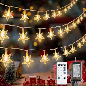 Star String Lights Plug in,39ft 100LED Fairy Lights with Remote, Hanging Star Decorations Lights Waterproof for Indoor Outdoor Bedroom Classroom Dorm Kids Tent Party Decor,Warm White
