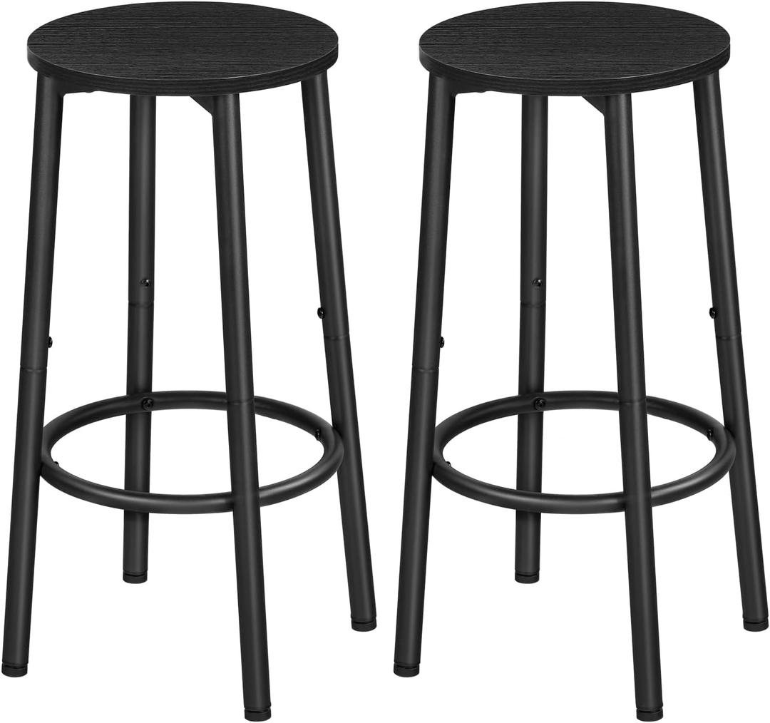HOOBRO Bar Stools, Set of 2 Bar Chairs, Kitchen Round Height Stools with Footrest, Breakfast Bar Stools, Sturdy Steel Frame, for Dining Room, Kitchen, Party, Easy Assembly, Rustic Brown BK03BY01N1 (Black)