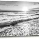 Large Ocean Sea Waves Nature Canvas Wall Art Picture Print -Modern Sea Nature Landsacpe Artwork Painting Framed for Bathroom Living Room Office Wall Decor -20"x40"inch (black white ocean)