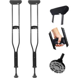 KMINA Underarm Crutches for Adults with Padded Handle (x2 Units, Size L), Height Adjustable, Women and Men, Aluminium, Made in Europe