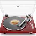 Belt Drive Turntable for Vinyl Record Player,Work with Bluetooth Speakers or Active Speakers,Built-in Phono Preamp,USB Digital Output,Magnetic Cartridge, 33/45 RPM,High-Gloss Wood Design(Red)