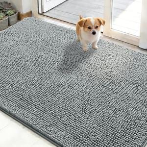 OLANLY Dog Door Mat for Muddy Paws 48x30, Absorbs Moisture and Dirt, Absorbent Non-Slip Washable Doormat, Quick Dry Chenille Mud Mat for Dogs, Entry Indoor Entryway Carpet for Inside Floor, Grey