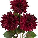 Hollyone 3Pcs Dark Red Fake Dahlia Flowers Fall Flowers Artificial for Decoration Silk Flower with Long Stem 28" Floral Arrangements Bouquets Autumn Faux Dahlias Centerpieces Fall Decorations for Home