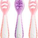 Munchkin Gentle Dip Baby Spoons for Self Feeding and Baby Led Weaning, 3 Pack, Pink/Purple