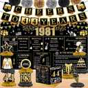 44th Birthday Decorations for Women Men, 18PCS Black Gold Back in 1981 Banner Decorations, Bday Backdrop, 44 Year Old Banner for Her Him, Birthday Card, 6 Paper Poms 9 Honeycomb Balls