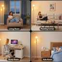 Fiqevs Dimmable 3 Globe Floor Lamp - Mid Century Modern Gold Standing Lamp with Frosted Glass Shade & LED Bulbs for Living Room, Bedroom, Office