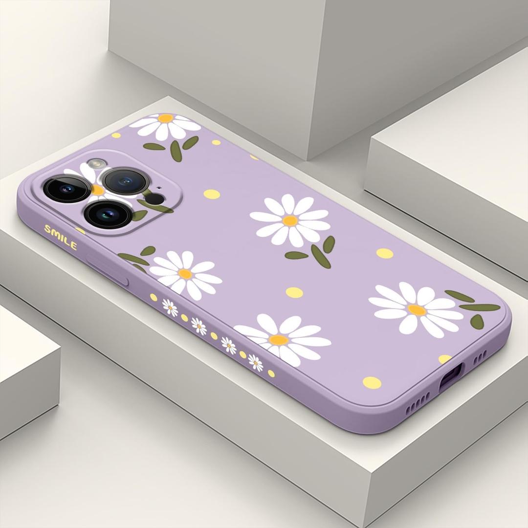 LEECG for iPhone 14 Pro Max Case Astronaut Butterfly Flower Pattern Soft Anti Scratch Microfiber Lining Inside Phone Cover, Anti Fingerprint Slim Fit Silicone Soft 14 Pro Max Case-Daisy Purple
