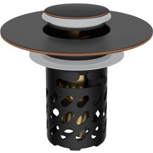 iFealClear All Metal Bathroom Sink Stopper, Pop Up Sink Drain Strainer with Removable Stainless Steel Filter Basket, Universal for 1.1"-2.36" Sink, Brass Bounce Core, Hair Catcher, Oil Rubbed Bronze