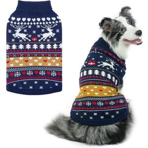 PUPTECK Christmas Dog Sweaters for Cold Weather, Soft Outfit Warm Winter Coat Knitted Dog Clothes for Small Medium Large Doggies Puppy Indoor Outdoor Walking, Colorful Design, Classic (Navy)
