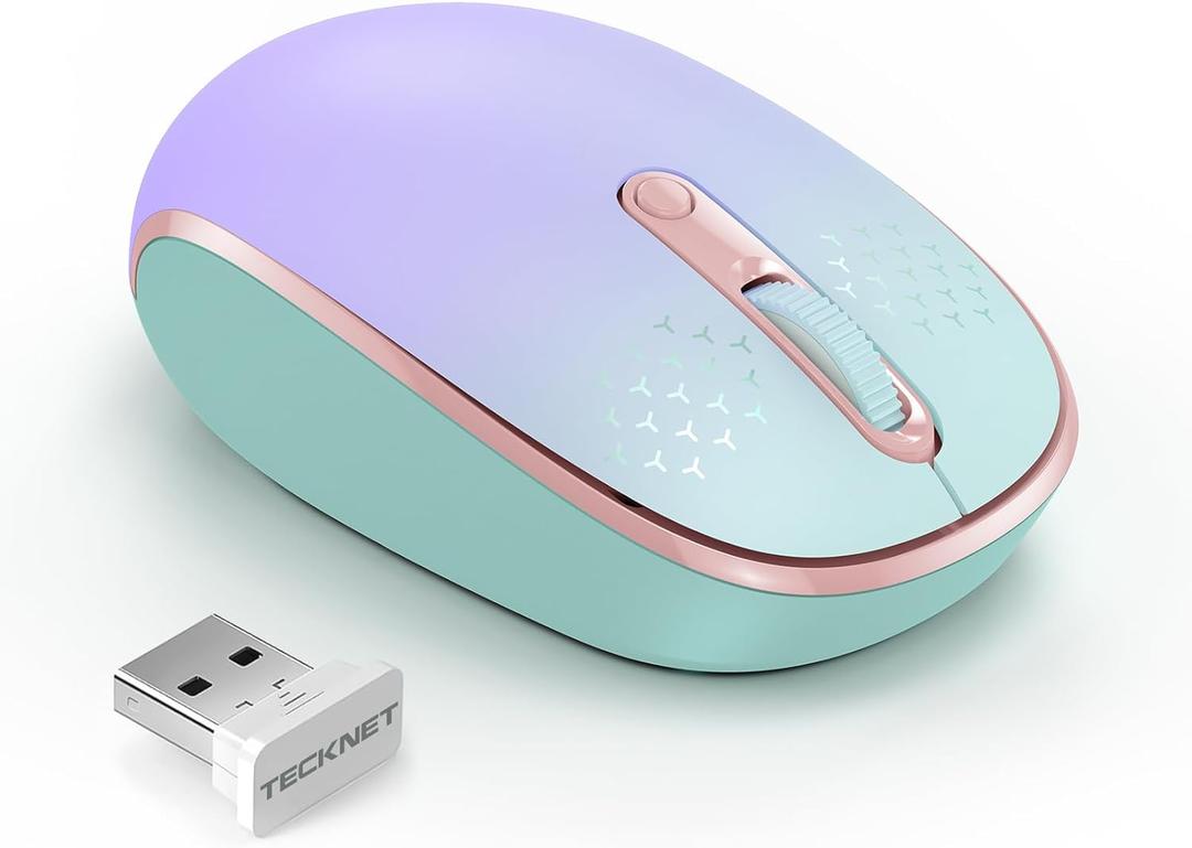 TECKNET Wireless Mouse, 2.4G Quiet Computer Mouse with USB Receiver, 4 Buttons Portable Cordless Mice for Chromebook, Laptop, PC, Mac, 800/1200/1600 DPI (Gradient Mint Green)