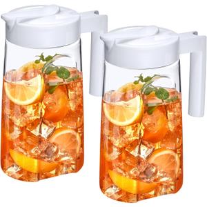 Amazing Abby - Slim Mini - 2-Pack Tritan Pitcher (48 oz), Unbreakable Plastic Water Pitcher with Lid, BPA-Free, Heat-Resistant, Dishwasher-Safe, Great for Both Iced and Hot Drinks, White