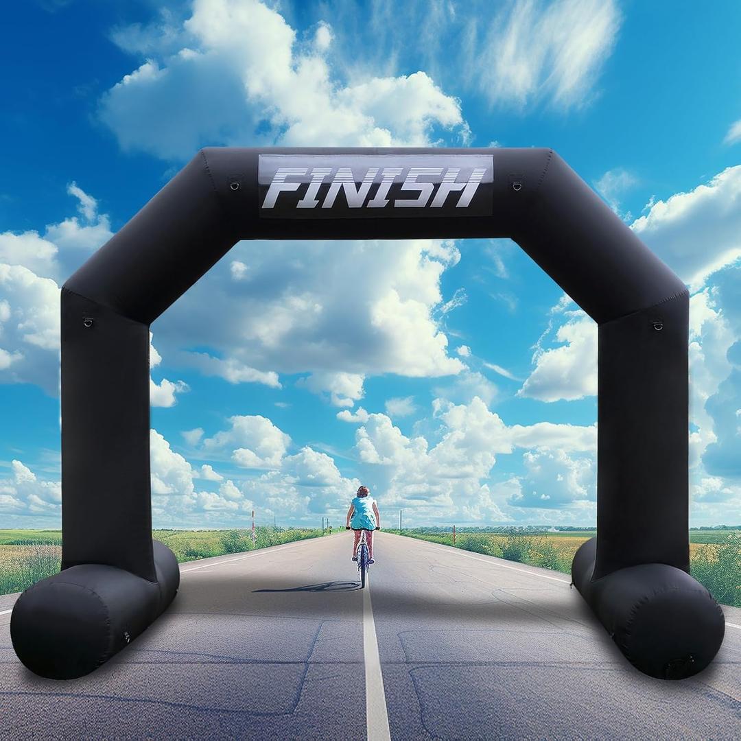 20Ft Inflatable Arch Black with Start Finish Line Banners Inflatable Archway with Powerful Blower Outdoor Hexagon Blow up Arch for Marathons, Fundraisers, Outdoor Advertising Commerce