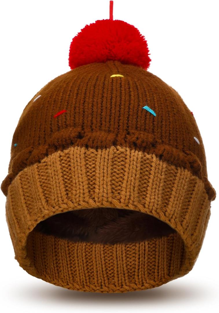 Geyoga Cupcake Beanie Hat for Women Valentine's Day Winter Knitted Ice Cream Costume Hat Crochet Cake Beanie for Adult Gifts (Chocolate)